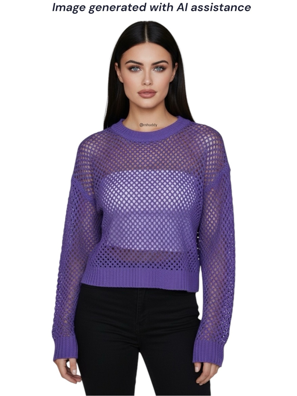 NWT FCT with Love M purple open net slightly cropped sweater